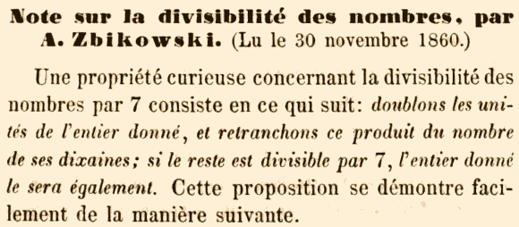 Zbikowski criterio di divisibilità per 7