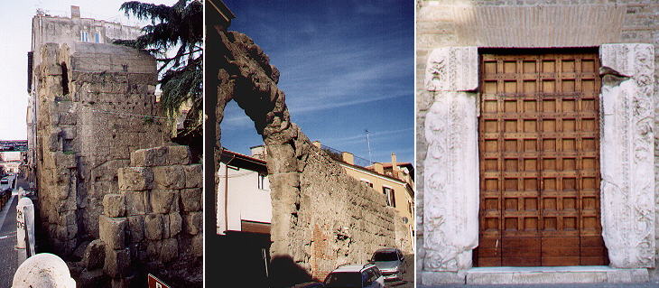 Ruins of the main and of the eastern gates; Roman reliefs at the entrance of S. Pietro