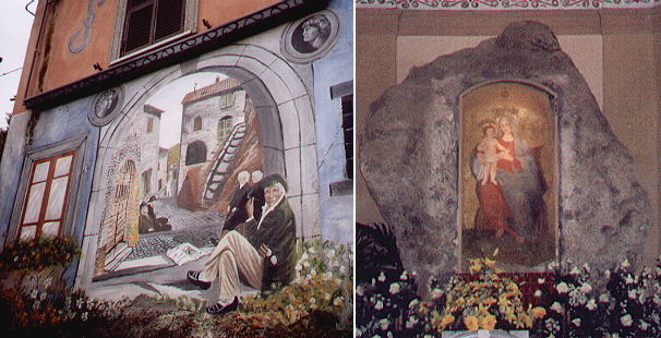A modern painting and painting on a tufa rock by Antoniazzo Romano