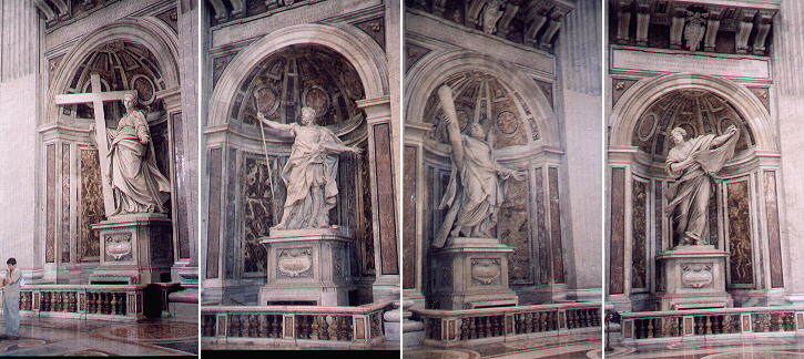St. Helena by Andrea Bolgi, St. Longinus by Gian Lorenzo Bernini, St. Andrew by Franois Duquesnoy and St. Veronica by Francesco Mochi
