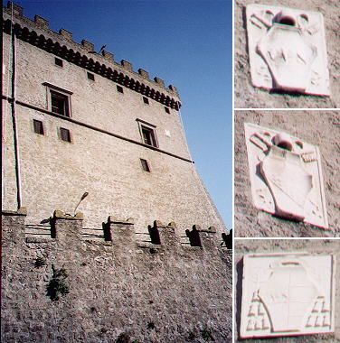 Castello Orsini and coats of arms of Callistus III, Innocentius VIII and Cardinal Rodrigo Borgia