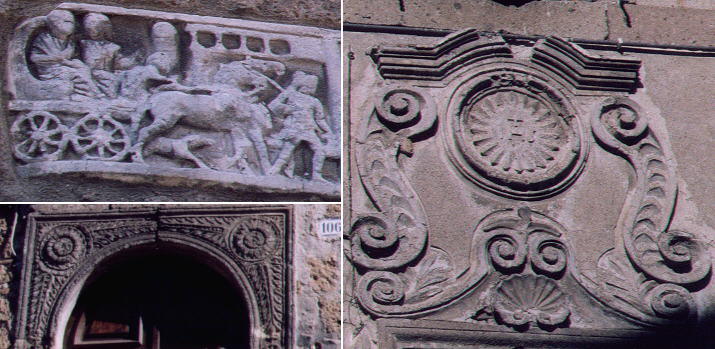 Details of Roman, Renaissance and Baroque art in the streets of Blera