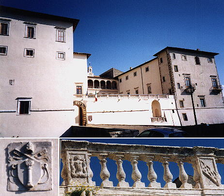Main view of Palazzo Colonna and heraldic symbols