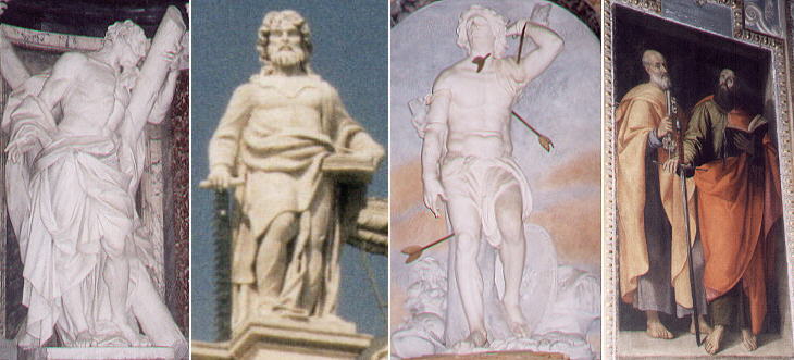 St. Andrew in S. Giovanni in Laterano by Camillo Rusconi, S. Simone in S. Pietro by Bernardo 
Cennini, St Sebastian in S. Agnese in Agone by Pietro Paolo Campi, St Peter and St Paul in S. Maria ai Monti