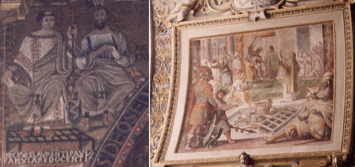Mosaic showing S. Lorenzo in S. Clemente and an episode of his life in S. Giovanni dei Fiorentini by Antonio Tempesta