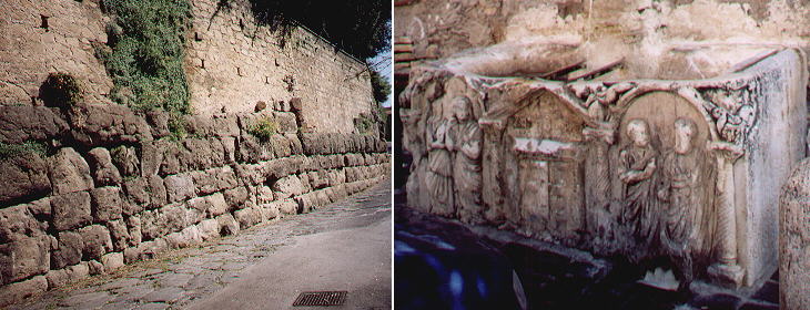 Roman walls and ancient sarcophagus