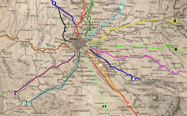 Map of the historical roads of Rome