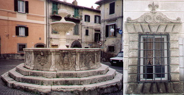 Main fountain and window with the Farnese lily