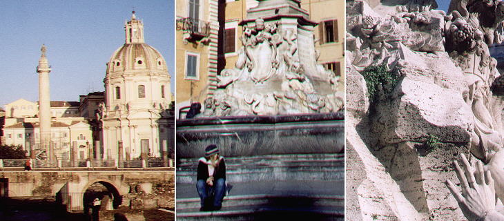 December sunshine at Colonna Traiana, Piazza del Pantheon, Fontana dei Quattro Fiumi