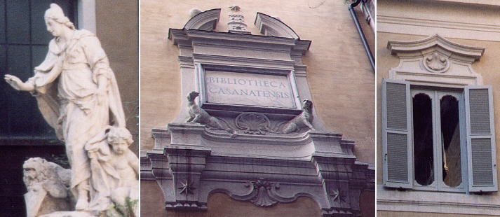 Fountain showing a personification of Venice in Palazzo Venezia, 
inscription above the entrance of Biblioteca Casanatense in Convento Dominicano, a window 
of Palazzo Gabrielli next to Palazzo Marescotti