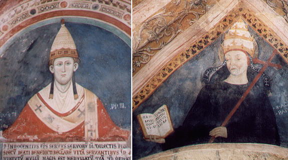 Pope Innocentius III  (XIIIth century fresco); Pope Agatho I (XVth century fresco)