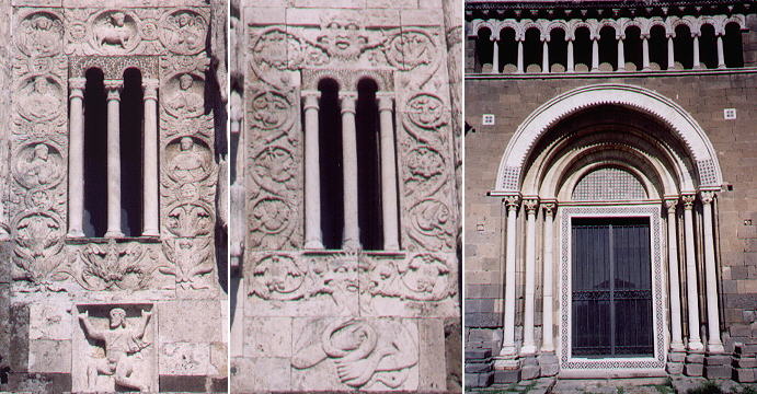 S. Pietro: reliefs showing Good and Evil; the portal