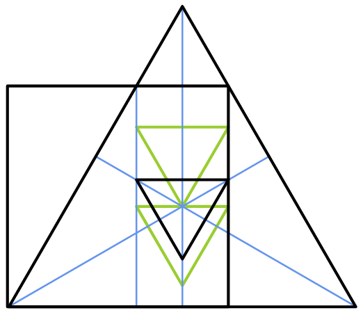 Dissezione da quadrato a triangolo equilatero con foro in 3 pezzi