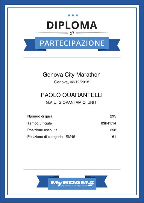 Paolo Quarantelli podismo Genova city marathon gara Gau fidal running